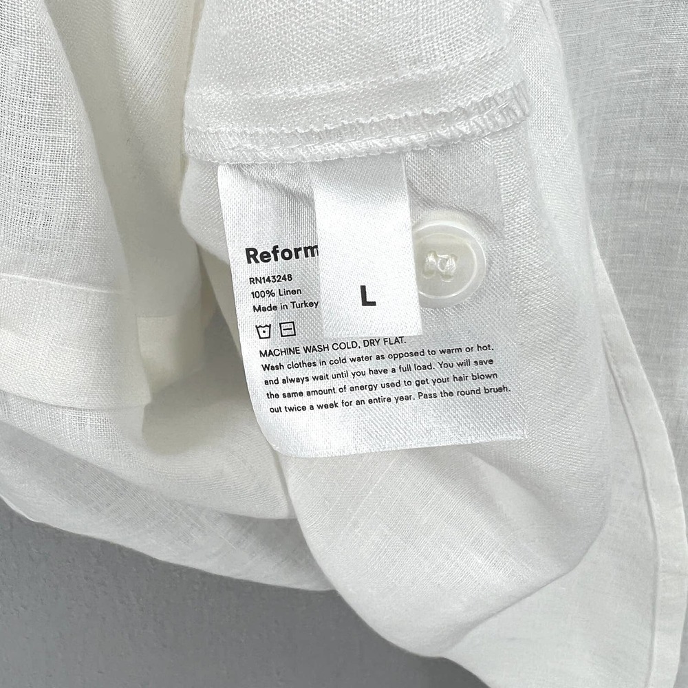 REFORMATION Sky Top Relaxed Linen Shirt Womens Large White Long Sleeve Button Up - Picture 14 of 14